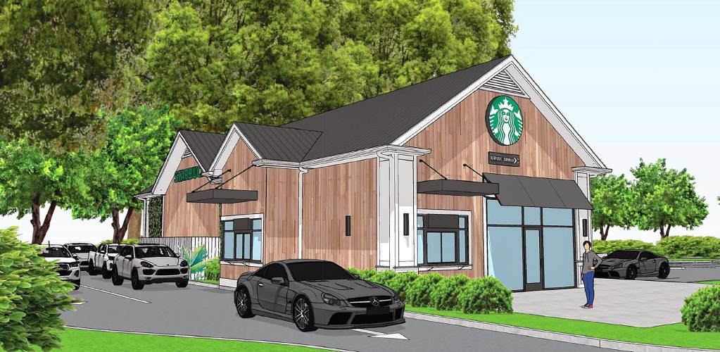 A artist's rendering of the planned Starbucks at the Centerra Marketplace in Lebanon, N.H. (Site plan submission to City of Lebanon) 