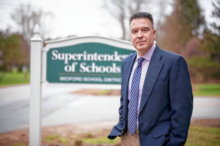 “In public ed, you are exposed to people from all walks of life, and people with different faiths and people with different beliefs,” says Bedford Superintendent Mike Fournier, who runs a district of more than 4,000 students. “You can either choose to take your value system and try and force that on other people, or you can decide that there are some values that we all share together, and use that as your foundation.” (Ben Conant photograph)