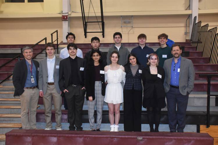 Eleven Lebanon High School students, accompanied by their teachers, John Tietjen and Matthew Custer, participated in the state-wide NH Science & Engineering Expo (NHSEE) held at NHTI,Concord’s Community College on Thursday, March 20, 2025. (Courtesy photograph)