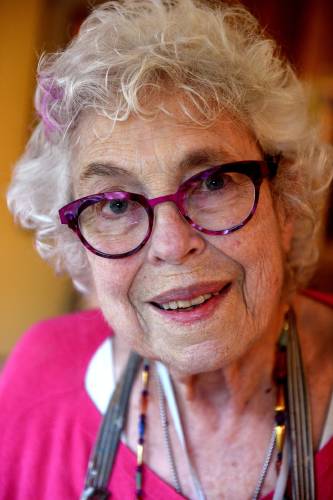 Pomfret, Vt., artist Peggy Kannenstine at her home on Tuesday, July 12, 2022. ( Valley News - Jennifer Hauck) Copyright Valley News. May not be reprinted or used online without permission. Send requests to permission@vnews.com.