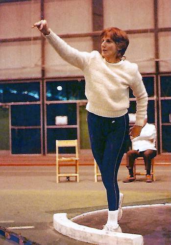 Susan Cohen competes in the shot put at Dartmouth Relays in 1988. (Family photograph)