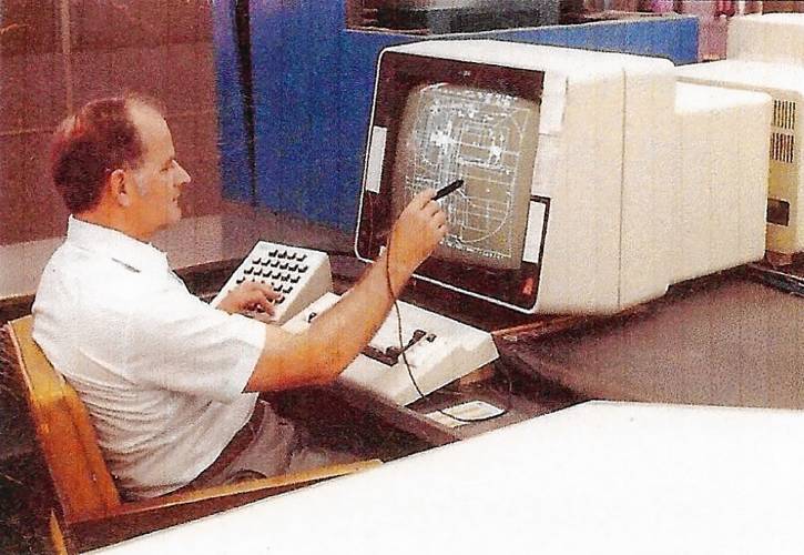 Royal Houghton at his cad-cam at Bryant's in 1988. (Family photograph)