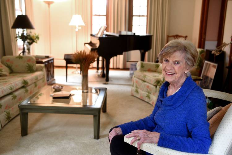 Classicopia co-founder Marcia Colligan has hosted the organization's musical salons in her Hanover, N.H., living room over the years. Photographed on May 4, 2021, Colligan, 89, has announced her retirement as Classicopia President and CFO. ( Valley News - Jennifer Hauck) Copyright Valley News. May not be reprinted or used online without permission. Send requests to permission@vnews.com.