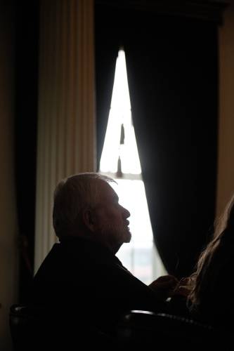 Sen. Dick McCormack, D-Windsor, of Bethel, 76, listens to his colleagues on the floor of the Senate in Montpelier, Vt., on the final day of the session, Friday, May 14, 2024. After starting in committee meetings at 9 a.m., senators did not complete their work until after 1 a.m. on Saturday. (Valley News - James M. Patterson) Copyright Valley News. May not be reprinted or used online without permission. Send requests to permission@vnews.com.